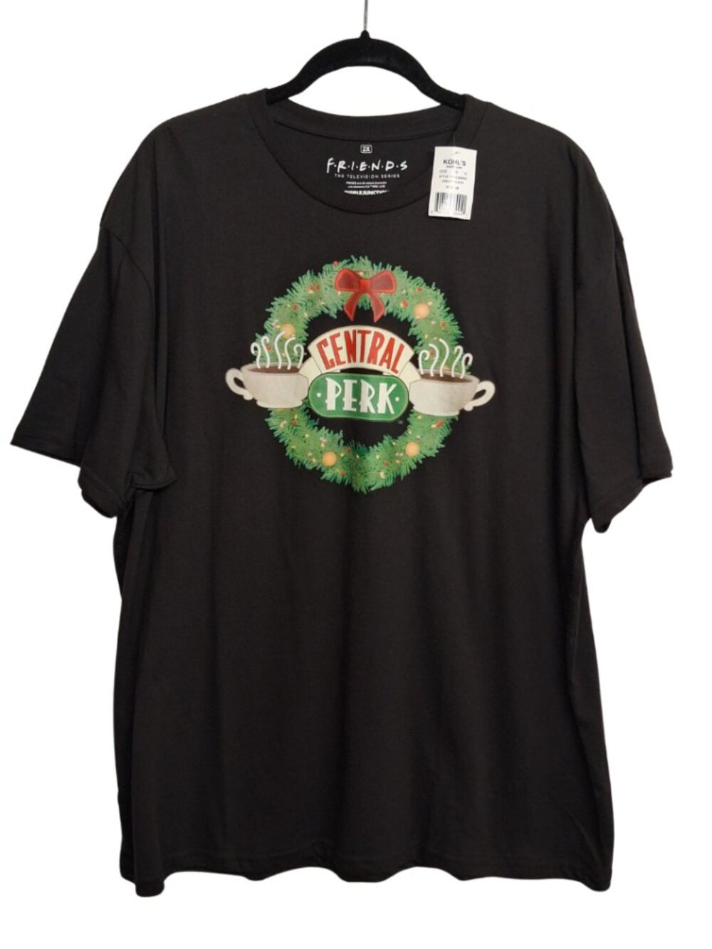 FRIENDS Christmas Central Perk T Shirt Novelty Cafe Black Graphic Tee 2X NWT
